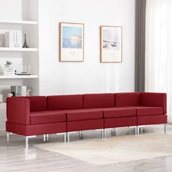 

4 PCs wine red fabric sofa Set sofa