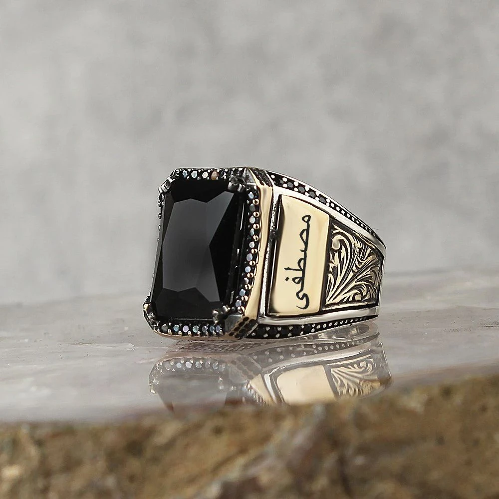 Anillo de circón con grabado de plata 925 para hombre y mujer, joyería tradicional turca hecha a mano, regalo - AliExpress