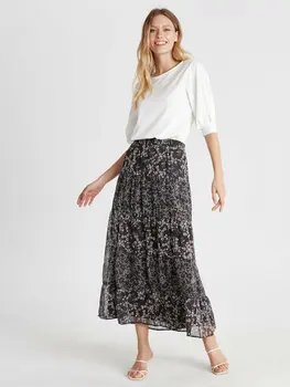 

Flower Print Long Chiffon Skirt