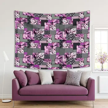 

Tapestry Patchwork Pattern Floral Ornaments Stylized Flowers Leaves Dots Plants Classic Style Art Purple Grey