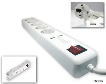

Phasak, BN 5057, outlet strip 5 outlets, 2 USB 2A prot sockets. Overvoltage, switch, 3500 W