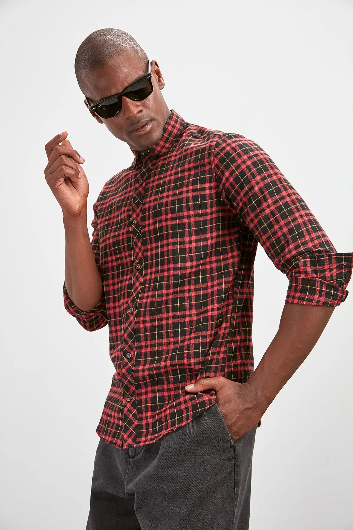 Trendyol мужской Slim Fit Lumberjack клетчатая рубашка Новый TMNAW20GO0473| |