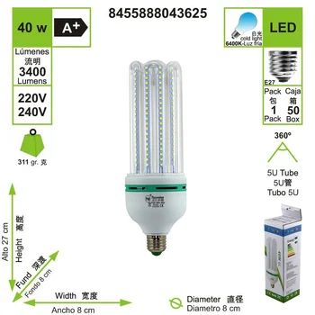 

BOMBILLA LED 5U TUBO E27 40 W (6000K) 43625