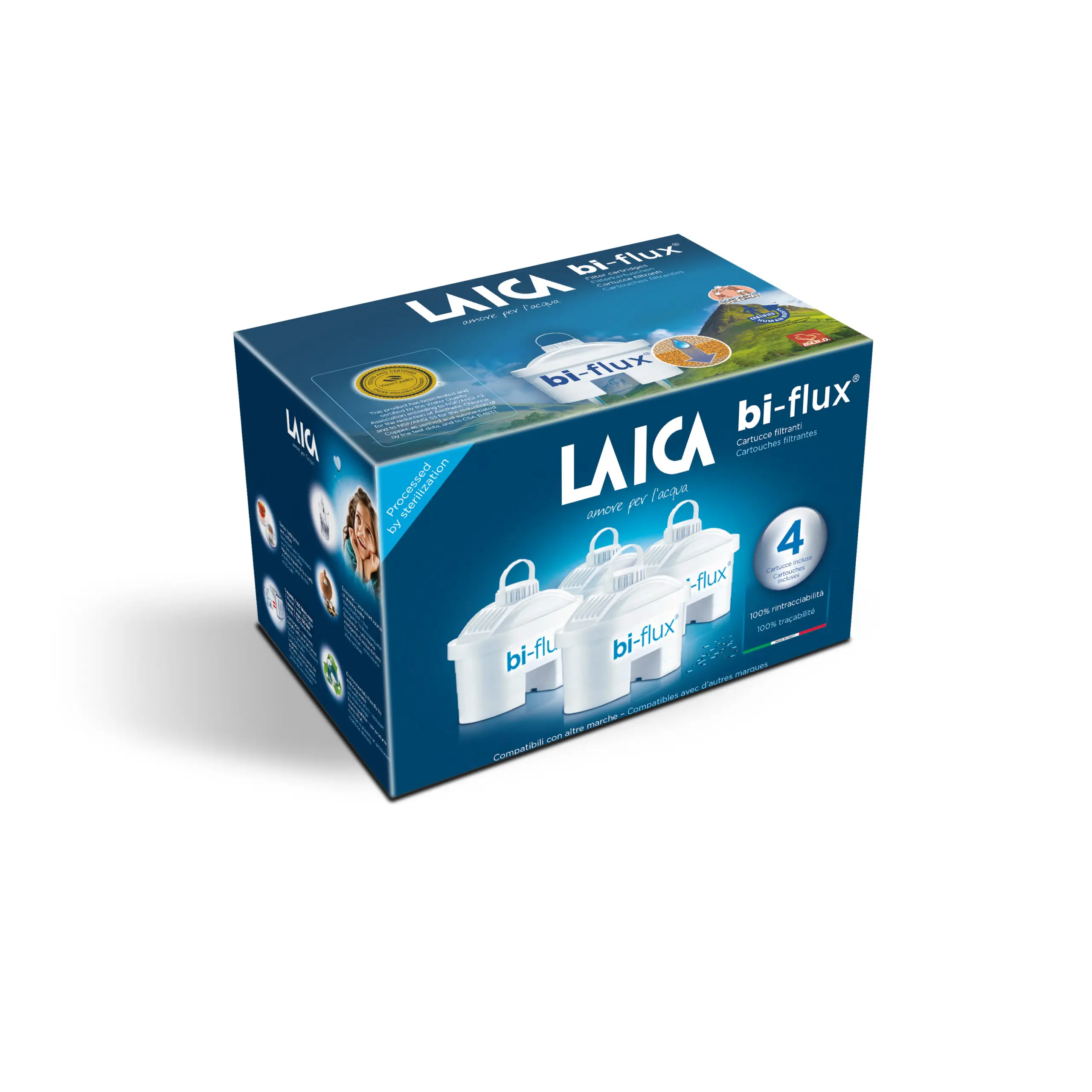 Original LAICA 1, 2, 3, 4 and 6 Pcs bi-Flux: improve the taste of water,  reduce lime and chlorine, compatible with Brita jugs