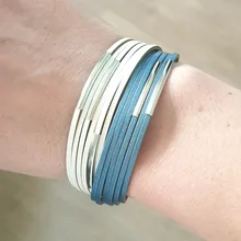 WYBU-pulsera de cuero multicapa con cierre de imán de mujeres, brazalete trenzado de envoltura ancha, joyería de estilo bohemio