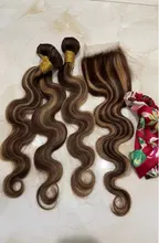 Ali Coco-mechones de pelo brasileño con degradado, extensiones de cabello humano Remy de color resaltado con cierre, P4/30