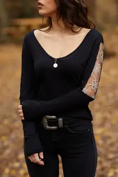 

XHAN Women Shoul Tulle & Flower Detail V Neck Blouse 9KXK2-40219-02