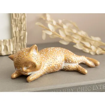 

English Home Side Looking Cat Polyresin Figurine Home Decoration Cute Stylish Gold Color 20x8,5x6,7 cm Gold