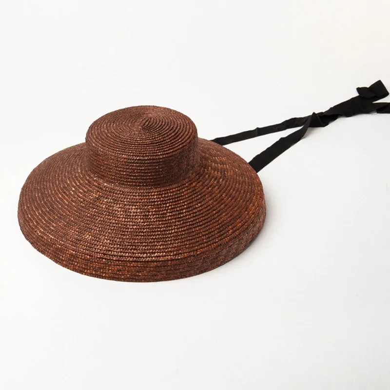 Новая мода элегантный широкий с полями, солнце шляпы для женщин Путешествия Дерби летние шляпы кружева вверх плоский Топ Cloche соломенные шляпы широкополая пляжная шляпа