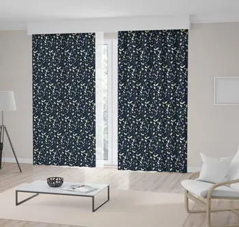 

Curtain Flowers Lavender Field Summer Countryside Vintage Pattern Dark Blue and Beige Floral Print