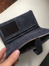 Bolso largo doble pliegue de famosa marca para mujer, billetera de cuero de nobuk con cordón, cremallera, billetera de gamuza, bolso de mano femenino