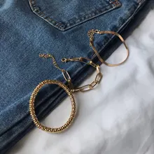 Uds.-Conjunto de pulsera de cadena gruesa grande de Metal pesado Punk para mujer, brazaletes de cadena giratoria de Metal Retro geométrico