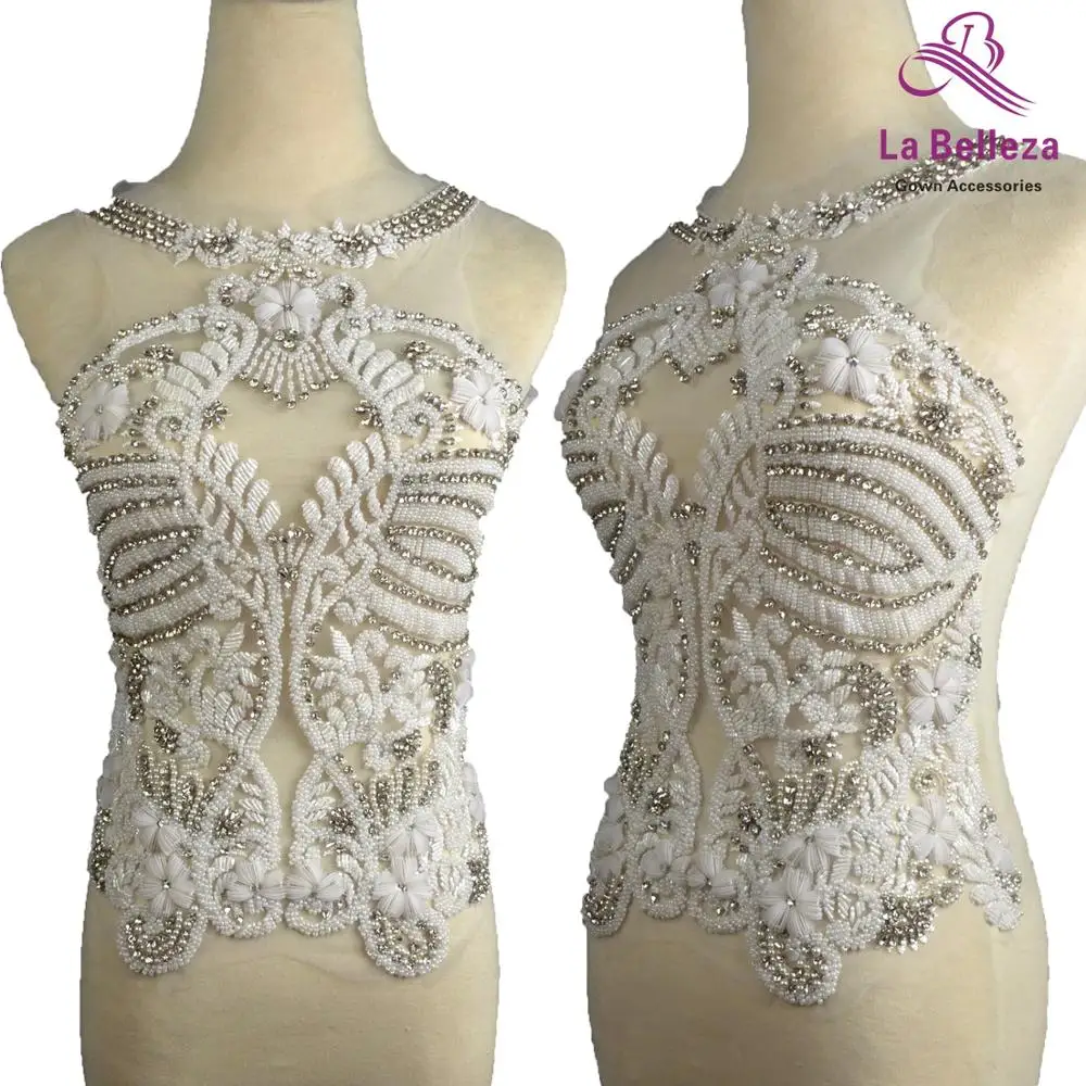 La Belleza white beaded patch beautiful large applique handmade crystal Rhinestone wedding dress accessories | Дом и сад