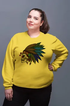 

Angemiel Wear Feather Indian Skull And Crossbones Yellow Women Sweatshirts