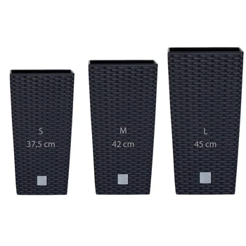 

Pack 3 high pots Prosperplast Rato Square plastic in anthracite color with deposit.