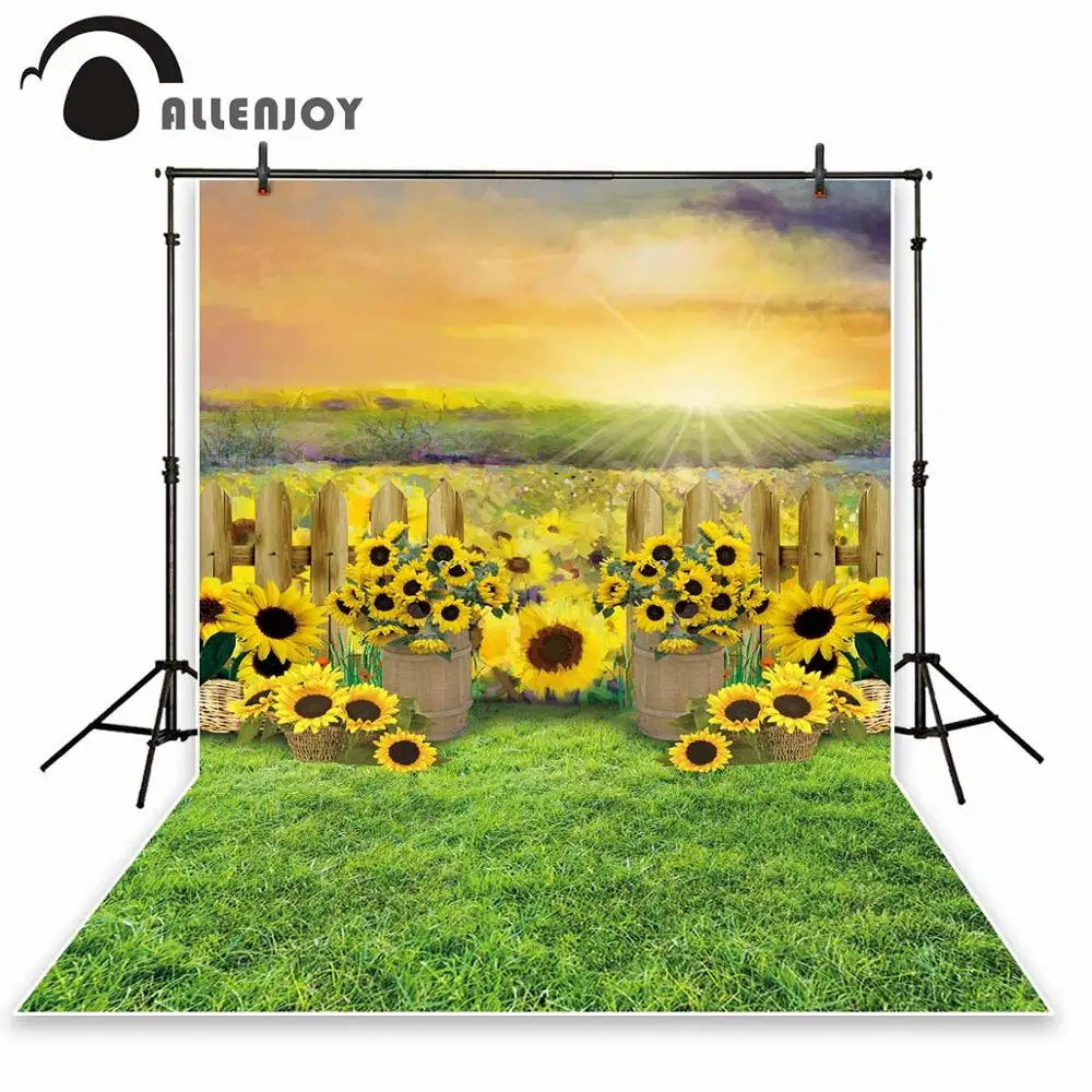 Photo backdrop Allenjoy sunflower Photography Backdrop Newborn Child fence Smash cake Baby Shower summer background Photo studio photobooth