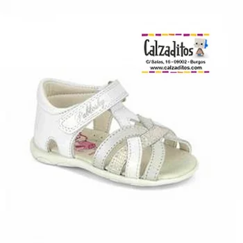 

Leather sandals white and silver for girl with strips, Pablosky