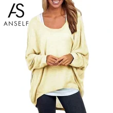 Осенная Женская Футболка Летучая мышь с длинным рукавом Футболка с асимметричным подолом повседневные женские Топы Большие плюс размер 3XL 4XL 5XL