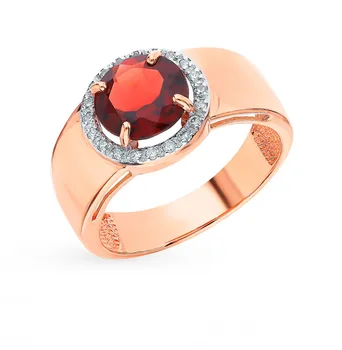 

Gold ring with cubic zirconia and Garnet sunlight sample 585
