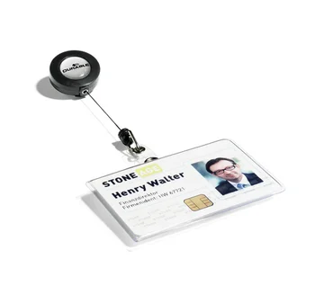 

Badge with roulette 80 cm, metal clip 54x85mm transparent