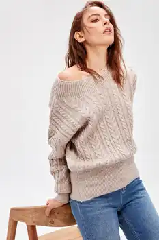 

Trendyol WOMEN-Beige Ribana Detailed Knitwear Sweater TWOAW20NV0031