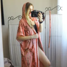 Summer Tunic Hooded-Beachwear Kaftan Bathing-Suit Cover-Up Beach-Dress Printed Bohemian