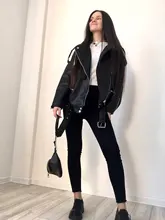 Jacket Coat Fitaylor Faux-Leather Loose Outwear Casual PU Sashes Black Tops Bf-Style