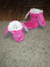 Mntrerm-zapatos de algodón para niños, Zapatillas de casa para niños y niñas, bonitas orejas de peluche de conejo, zapatillas calientes de interior gruesas