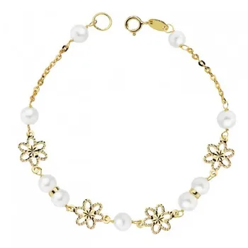 

18K COMMUNION BRACELET PEARL AND FLOWER