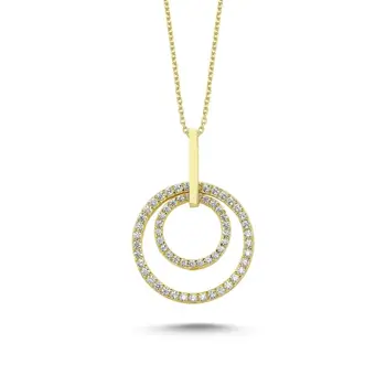 

925 Sterling Silver Jewelry Moving Double Circle Necklace Turkish Zircon Stone Stylish Women Gift Quality Jewelryes