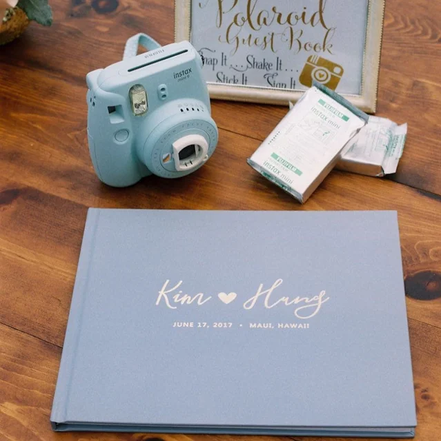 Dusty Blue Wedding Album With Gold Lettering, Instax Picture Album,  Personalized Photo Guest Book, Instax Wedding Book, Photo Booth Album