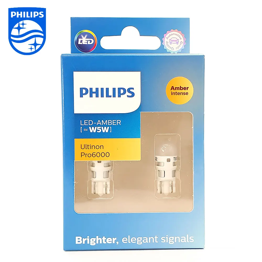 2x W5W LED Ultinon Pro6000 Blanc Bleu 8000K - Philips - 11961XU60X2 - T10