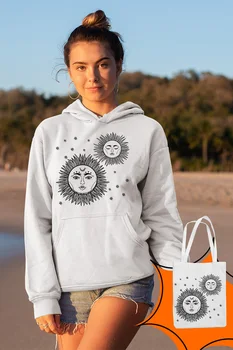 

Angemiel Wear Stars And Suns White Women 'S Hooded Sweatshirt Bags Kombin