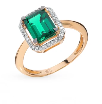 

Gold ring with emerald and diamonds sunlight sample 585