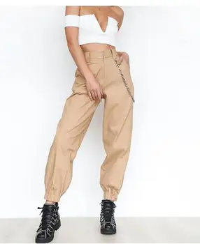 

Ligentleman Pockets pants With chain Cool Cargo Pants Casual Streetwear Fashion Loose Women