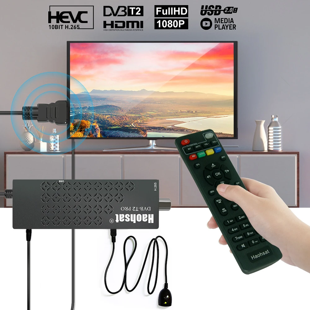 Haohsat Europe HEVC DVB-T2Pro TV Stick 4K Digital Terrestrial Decoder DVB T2 Tv Tuner H.265 WIFI Set-Top Box DVB C T2 TV Stick tv stick silicone