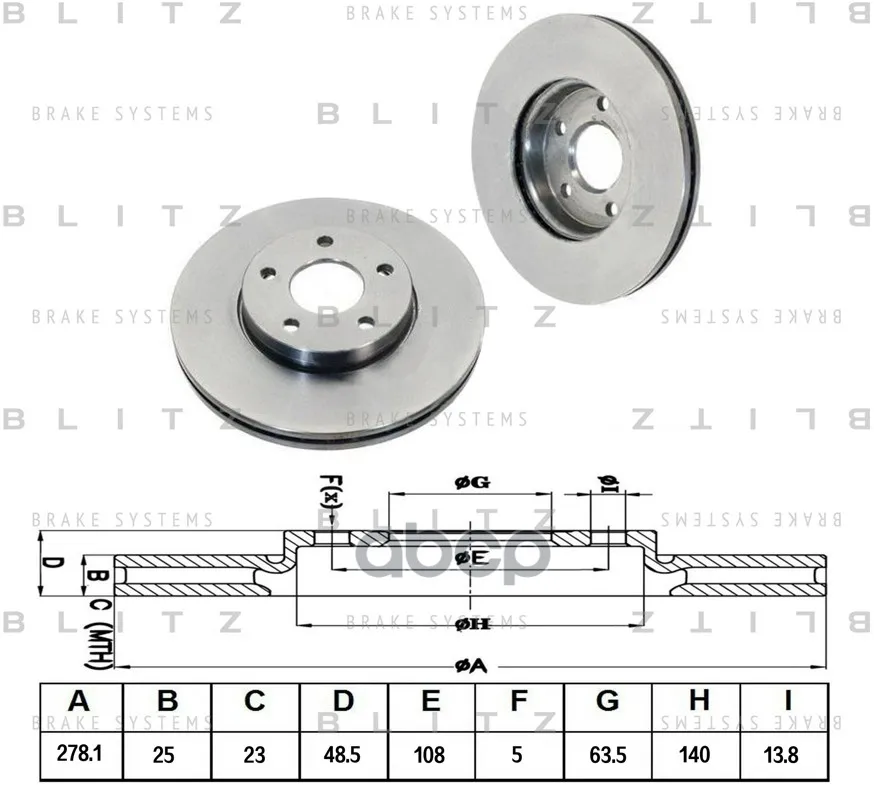 Диск Тормозной Ford Focus/C-Max 04-/Volvo S40/V50 04- Blitz арт. BS0203