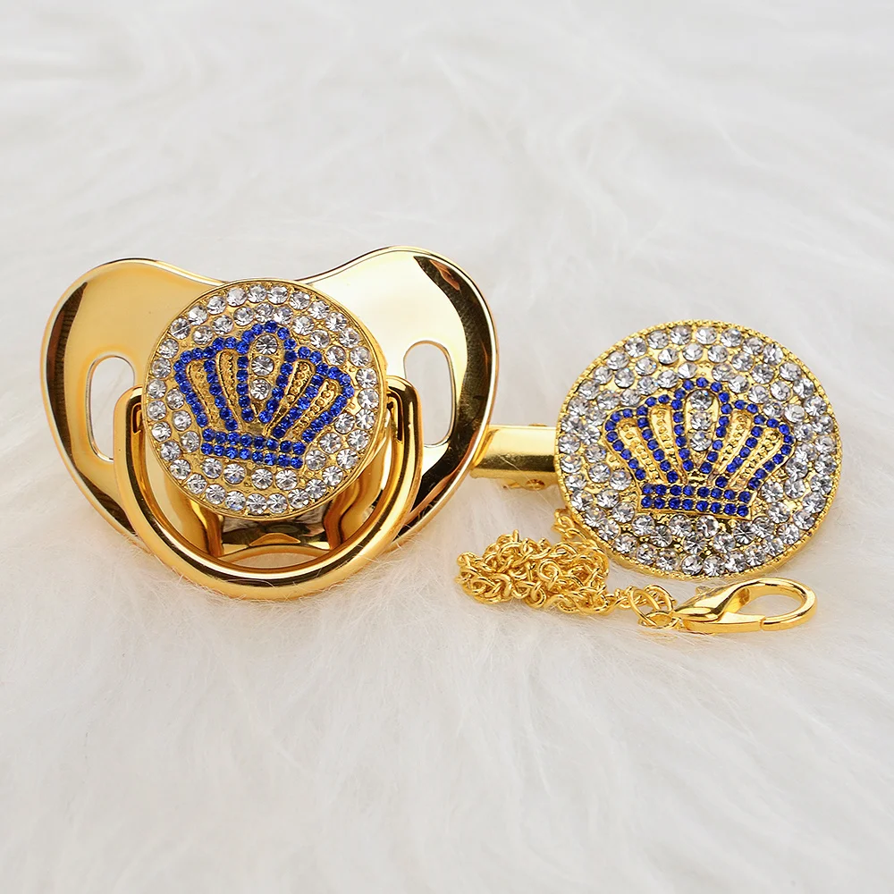 MIYOCAR Золотой красивый синий bling Корона соска и соска клип набор BPA бесплатно пустышка Клип bling уникальный BPA ABCB-8