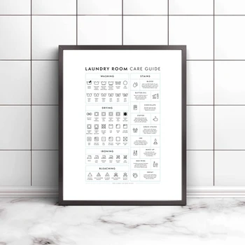 

Laundry Room Care Guide Canvas Painting Wall Art Picture ,Laundry Symbols Sign Poster Minimalist Prints Laundry Room Wall Decor