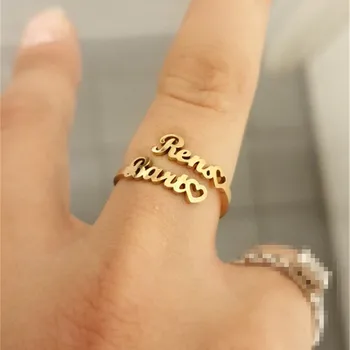 

Personalized Adjustable Two Name Ring Stainless Steel Jewelry Wedding Gift Custom Double Name Tous Joyeria Mujer Frete Gratis