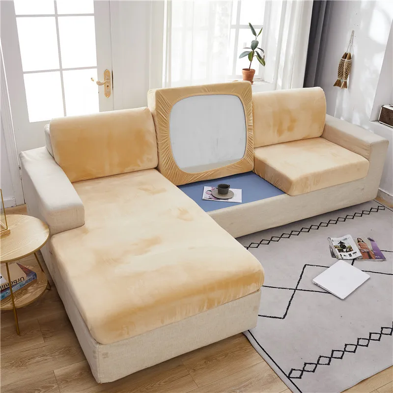 

Velvet Plush Sofa Cushion Seat Cover Protector Elastic Couch Slipcovers Chair Covers Washable Removable Sofa Seat in Living Room