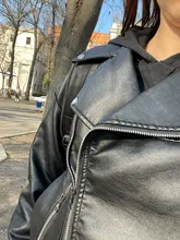 Jacket Women Basic-Coat Moto Aelegantmis Faux-Leather Plus-Size Winter Outerwear Autumn