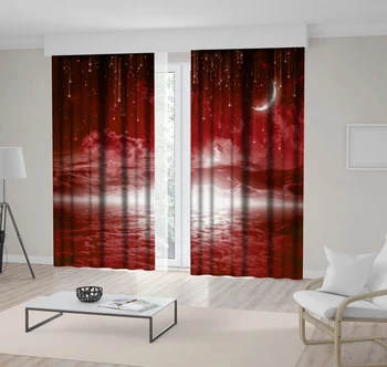 

Curtain New Moon Stars Clouds Glowing Horizon Astrology Nature Mystrical Dreamy Scenery Art Printed White Red