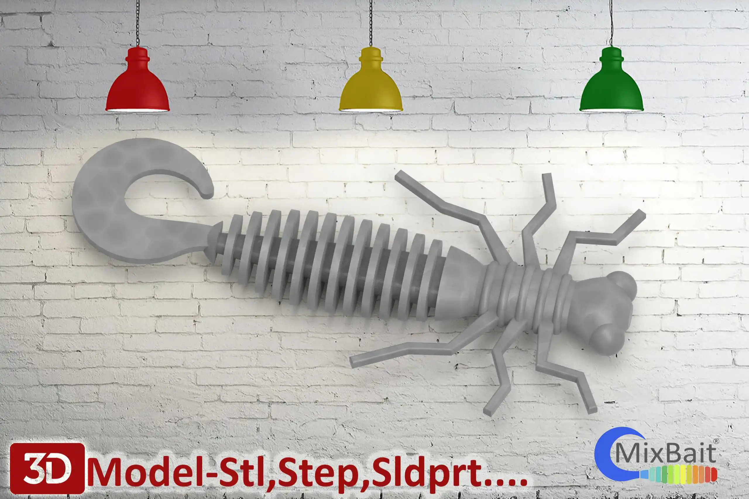 3D model soft bait visually similar to &quot FANATIK LARVA twister create a form on CNC format STL step IGS x-t |