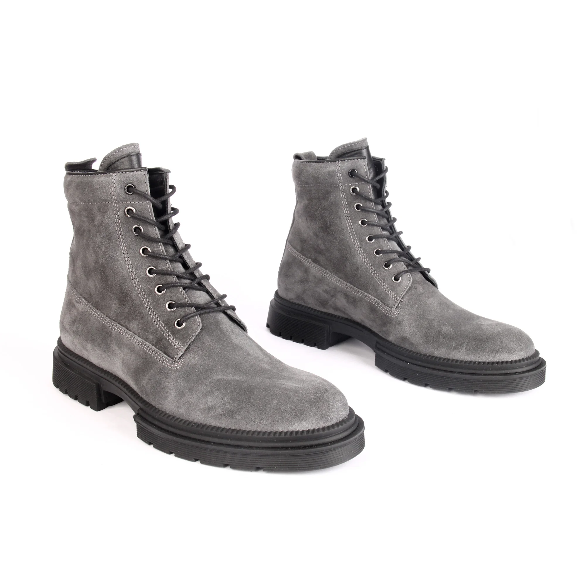 

Handmade Gray Suede Combat Boots with Strong High Quality Rubber Sole, Real Calfskin, Men's Fashion Choice