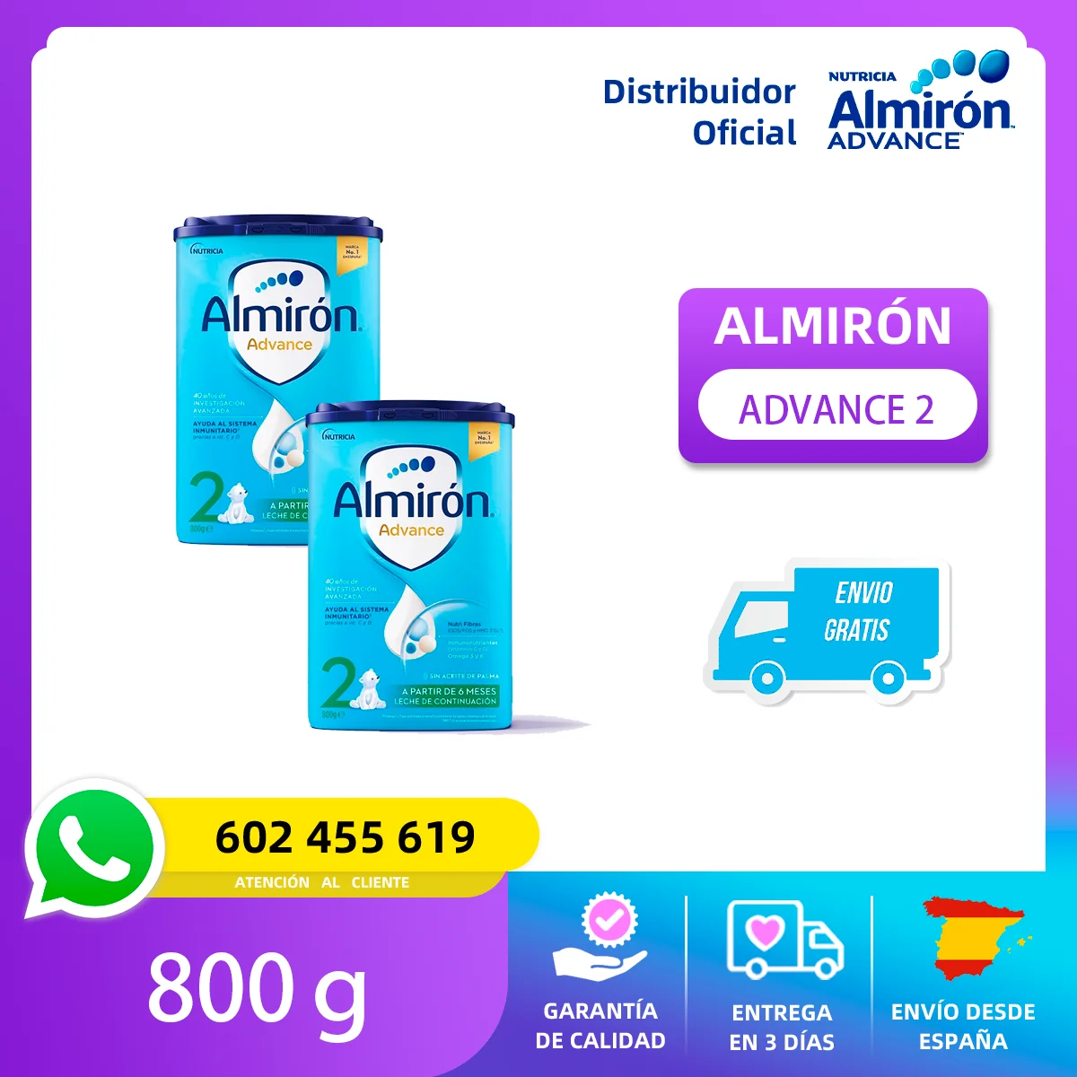 Almiron Leche en Polvo para Lactancia, Almiron Advance 2 800g* 2