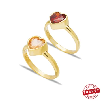 

SEPENTA Silver Heart Shape Stone Cluster Ring Handcrafted 925 Sterling Silver Ring Orange And Red Stone Ring