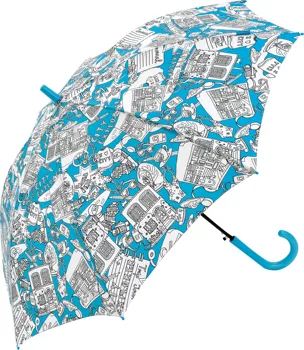 

Umbrella long black automatic with windproof Man Woman system. Smiley happy