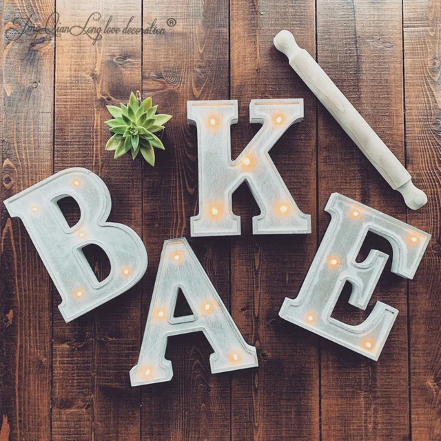 Letras LED de madera desgastadas con batería, letras luminosas LED,  decoración del hogar/regalo, decoración de boda, accesorios para fotos,  nuevos regalos para bebés - AliExpress