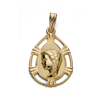 

Medal 9k gold pendant 23mm. Virgin Girl teardrop edge detail lines openwork edge
